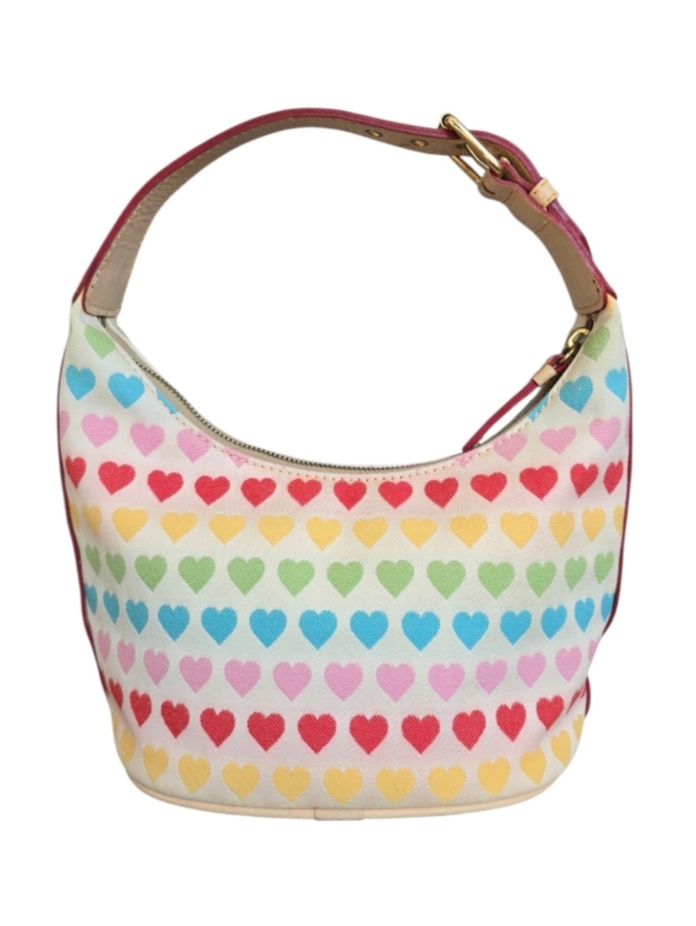Vintage Dooney & Bourke Y2K Rainbow Hearts Bucket Shoulder Bag VGUC
